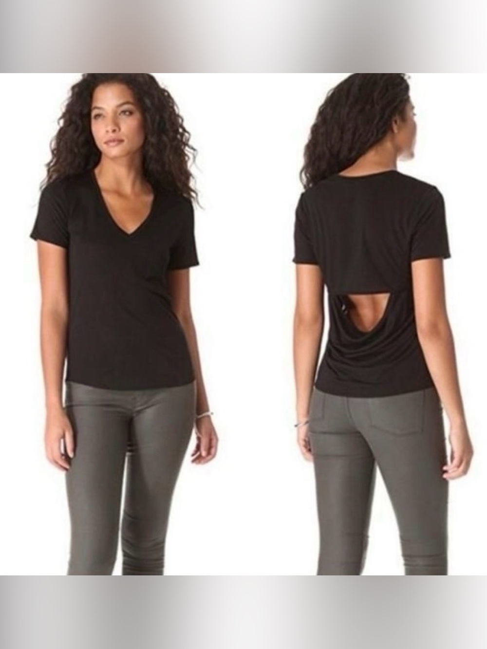 Helmut Lang Black Open Back V-neck T-shirt